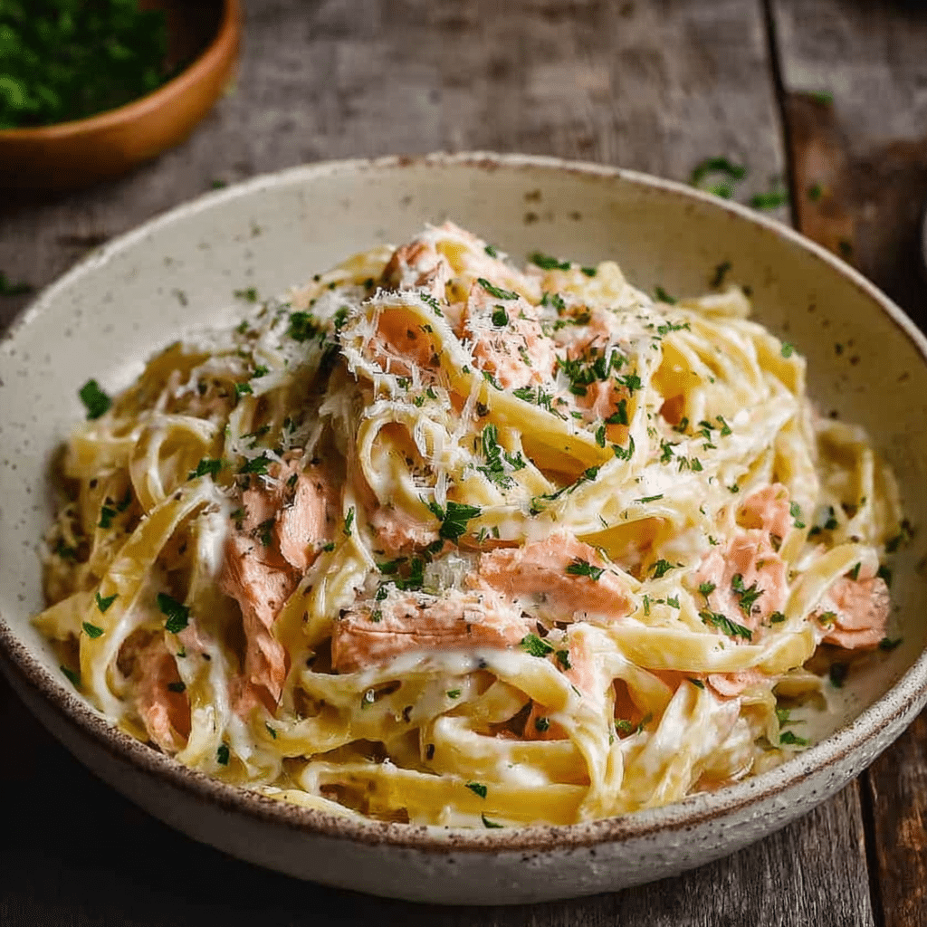 Creamy Garlic Salmon Pasta Recipe - Recipe Image
