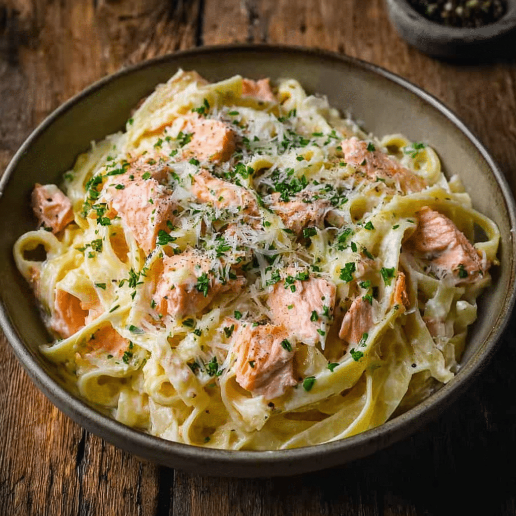 Creamy Garlic Salmon Pasta Recipe - Recipe Image