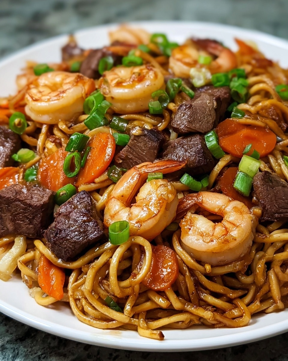 steak shrimp noodles: a savory quick dinner recipe! Recipe