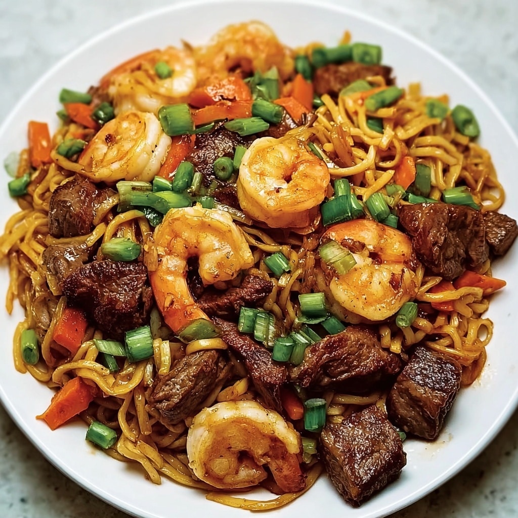 steak shrimp noodles: a savory quick dinner recipe! Recipe - Recipe Image