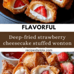 Deep-fried strawberry cheesecake stuffed wonton bites Recipe