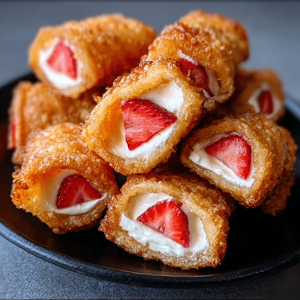 Deep-fried strawberry cheesecake stuffed wonton bites Recipe - Recipe Image