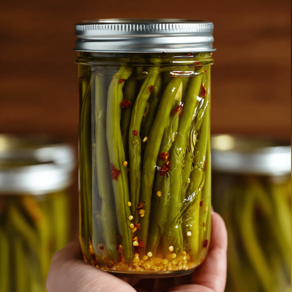 SPICY GARLIC CANNED PICKLED BEANS Recipe - Recipe Image