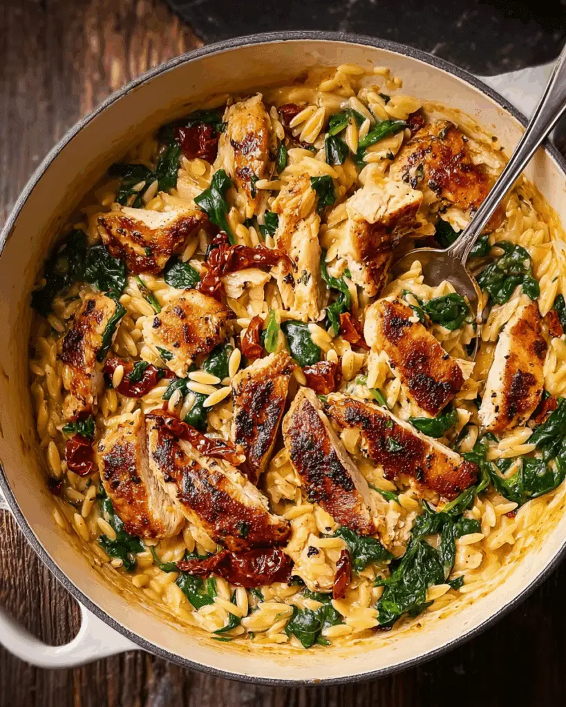CREAMY SUN-DRIED TOMATO CHICKEN ORZO Recipe