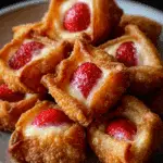 Deep-fried strawberry cheesecake stuffed wonton bites Recipe