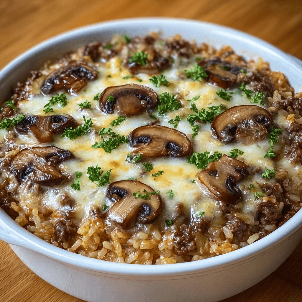 Creamy Beef & Mushroom Rice Bake Recipe - Recipe Image