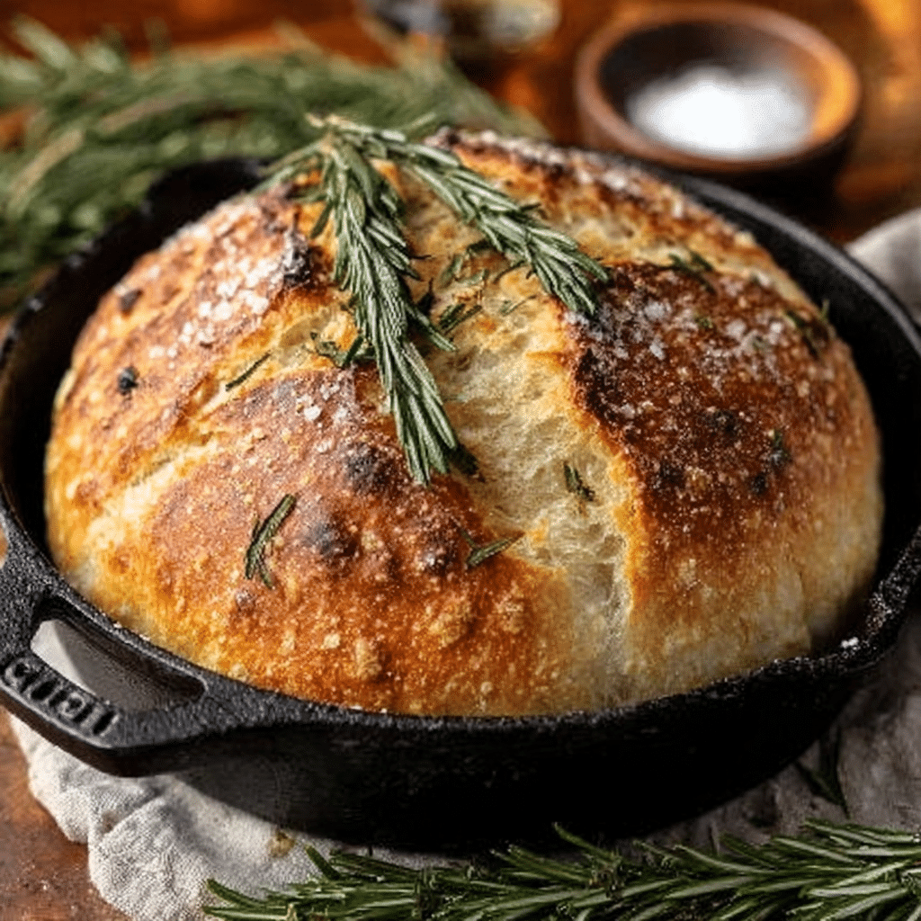 Rustic Garlic Rosemary Skillet Bread Recipe - Recipe Image