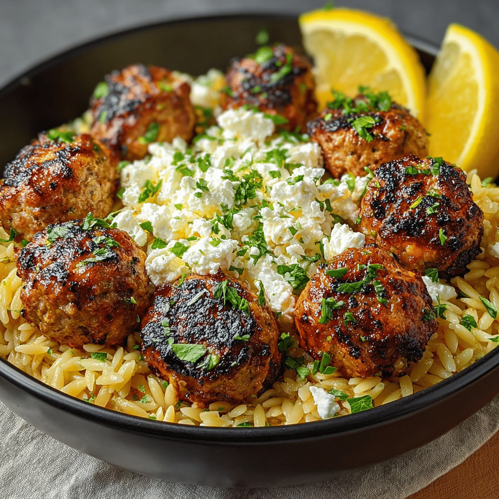 Greek Chicken Meatballs with Lemon Orzo Recipe - Recipe Image