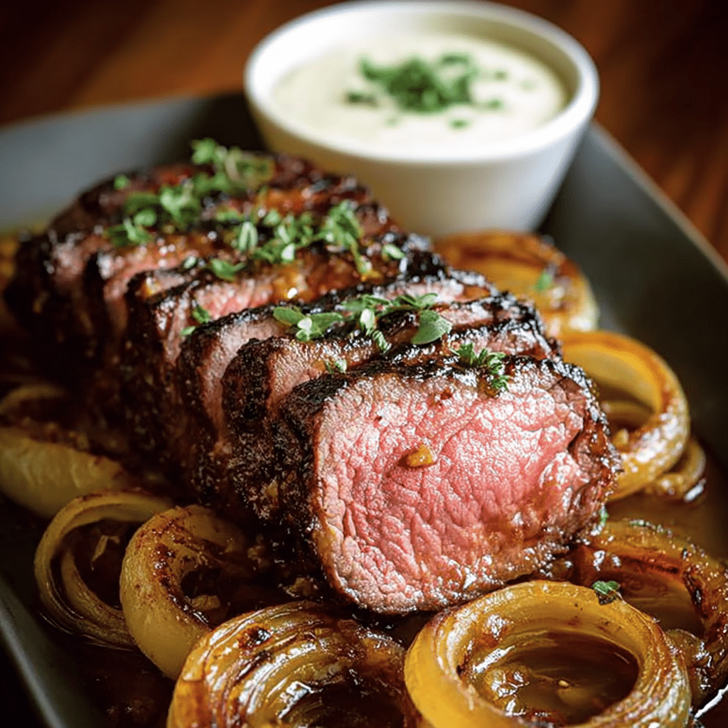 loin with Caramelized Onions and Horsera Recipe - Recipe Image