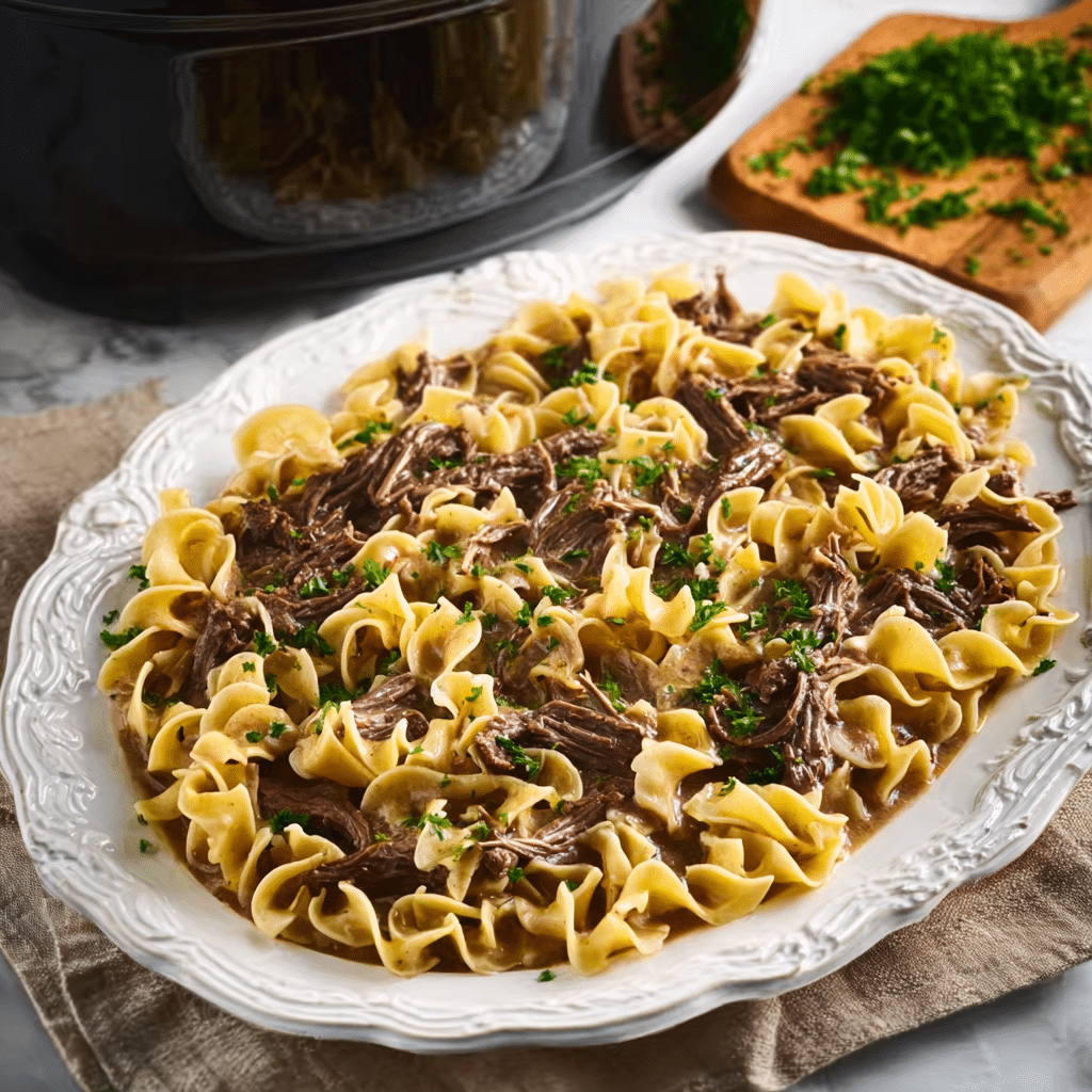 Slow Cooker Beef and Noodles Recipe - Recipe Image