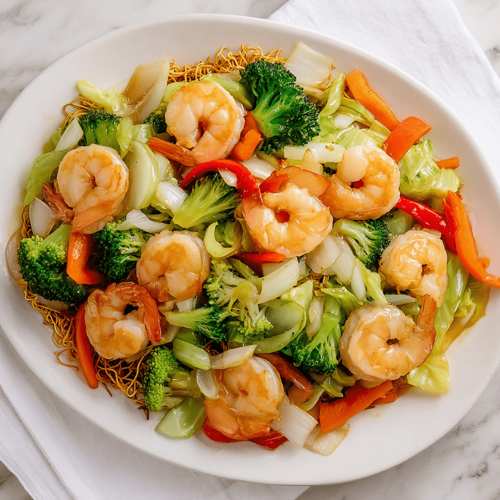 Shrimp Stir-Fried Vegetables in White Sauce Recipe - Recipe Image