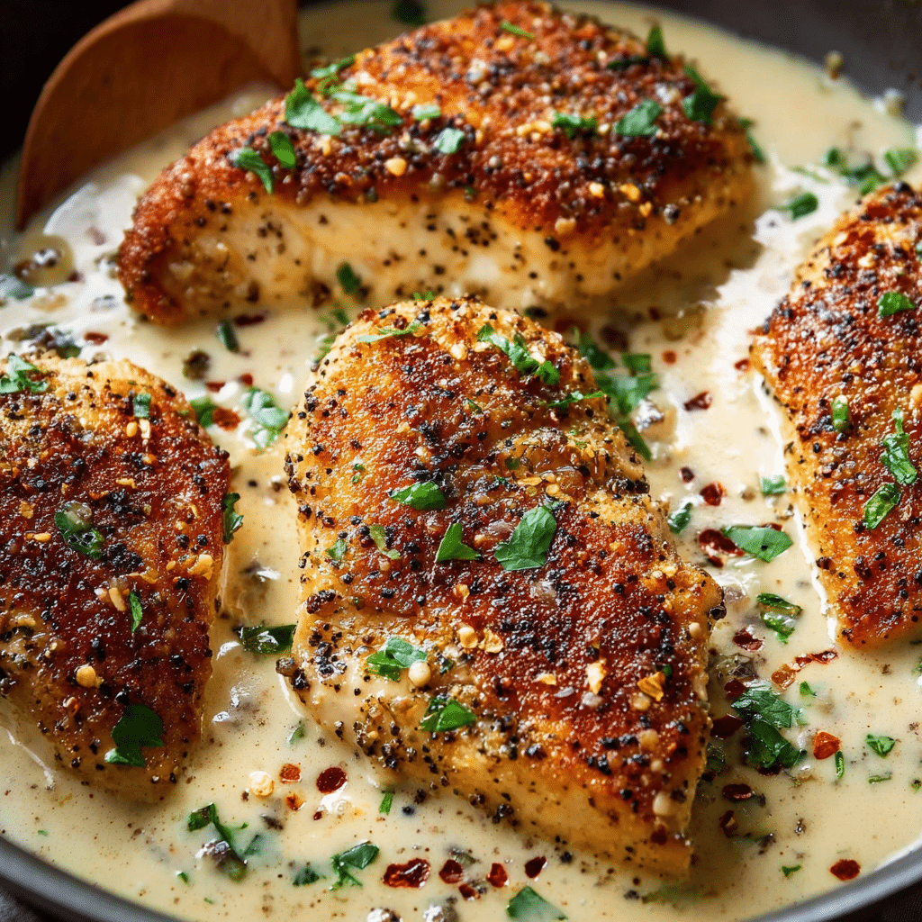 Parmesan Crusted Chicken with Creamy Garlic Sauce Recipe - Recipe Image