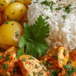 Creamy Paprika Chicken with Herb Potatoes and Fluffy Rice Recipe