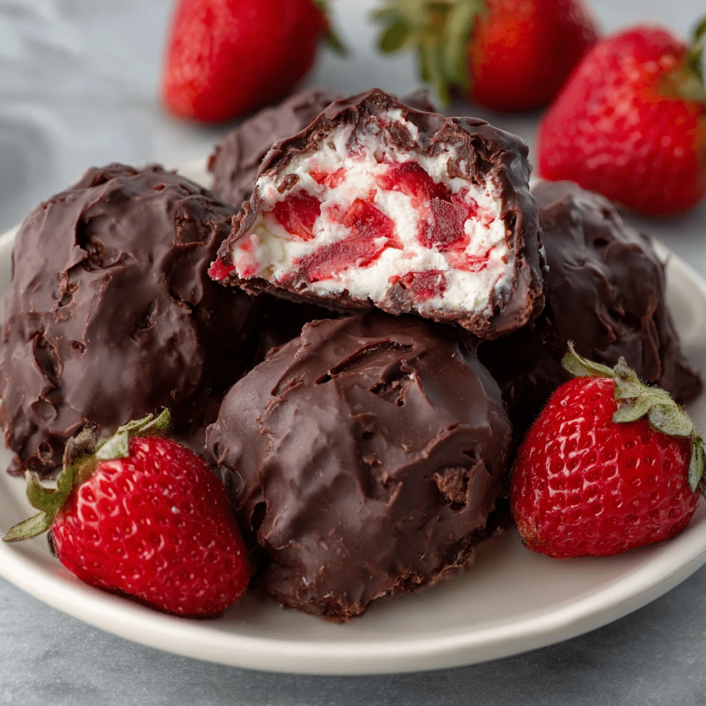 Easy Chocolate Strawberry Frozen Yogurt Bites Recipe - Recipe Image