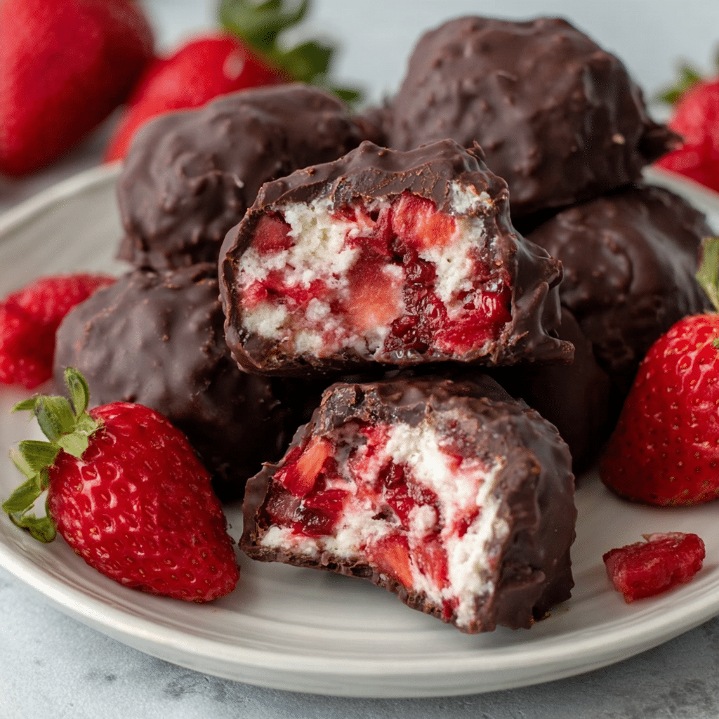 Easy Chocolate Strawberry Frozen Yogurt Bites Recipe - Recipe Image