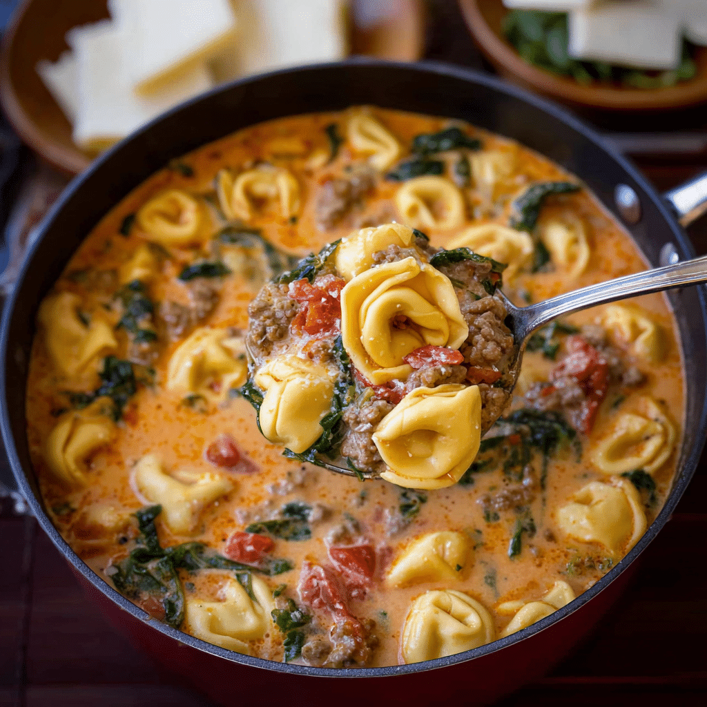 One Pot Italian Sausage Tortellini Soup Recipe - Recipe Image