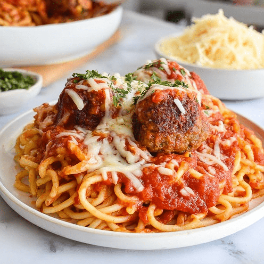 Baked Spaghetti and Meatballs Recipe - Recipe Image