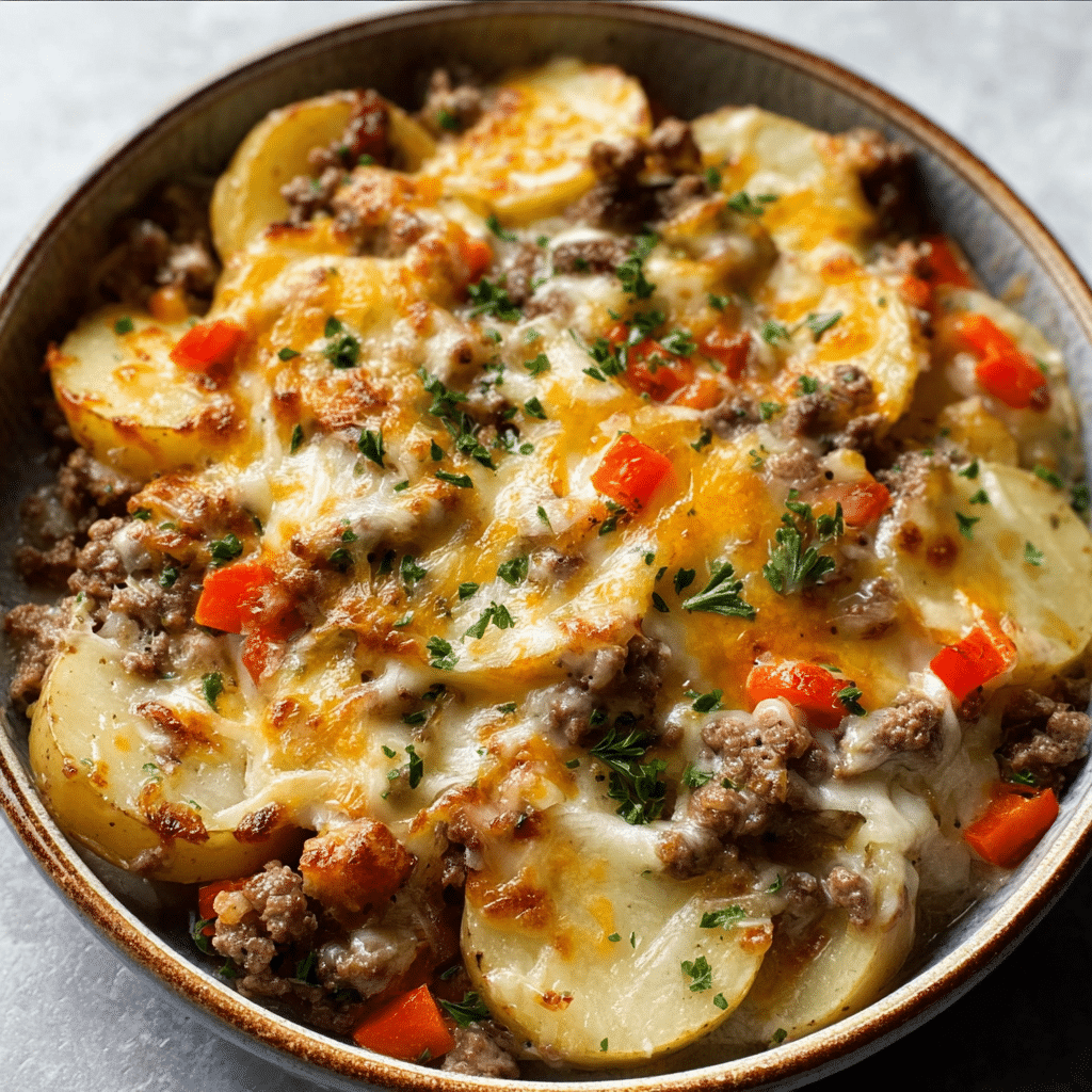 Crockpot Cheesesteak Potato Casserole Recipe - Recipe Image