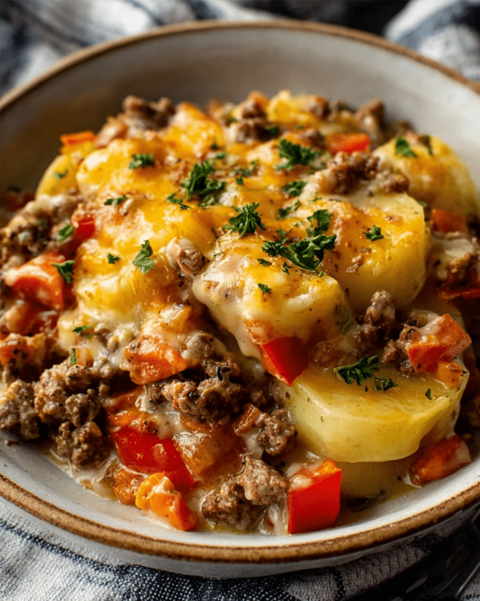 Crockpot Cheesesteak Potato Casserole Recipe