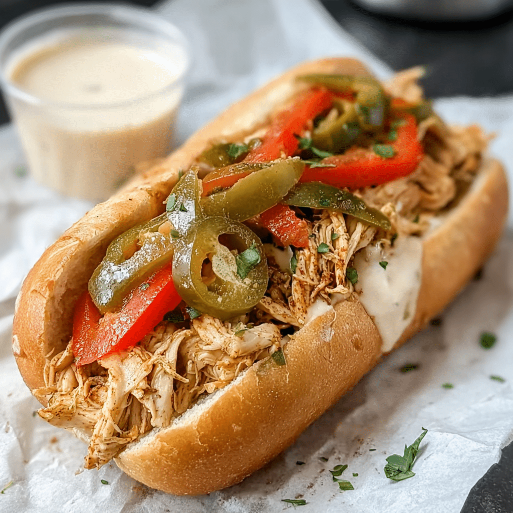 Healthy Crockpot Chicken Philly Cheesesteak Recipe - Recipe Image