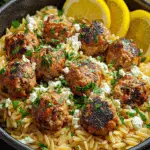 One-Pan Greek Chicken Meatballs and Lemon Orzo Recipe
