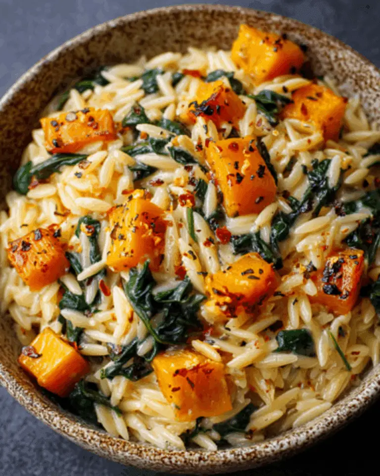Creamy Orzo with Roasted Butternut Squash and Spinach Recipe