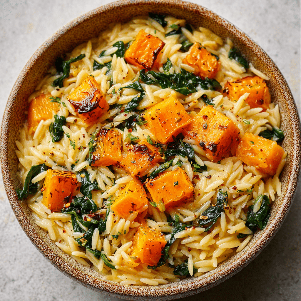 Creamy Orzo with Roasted Butternut Squash and Spinach Recipe - Recipe Image