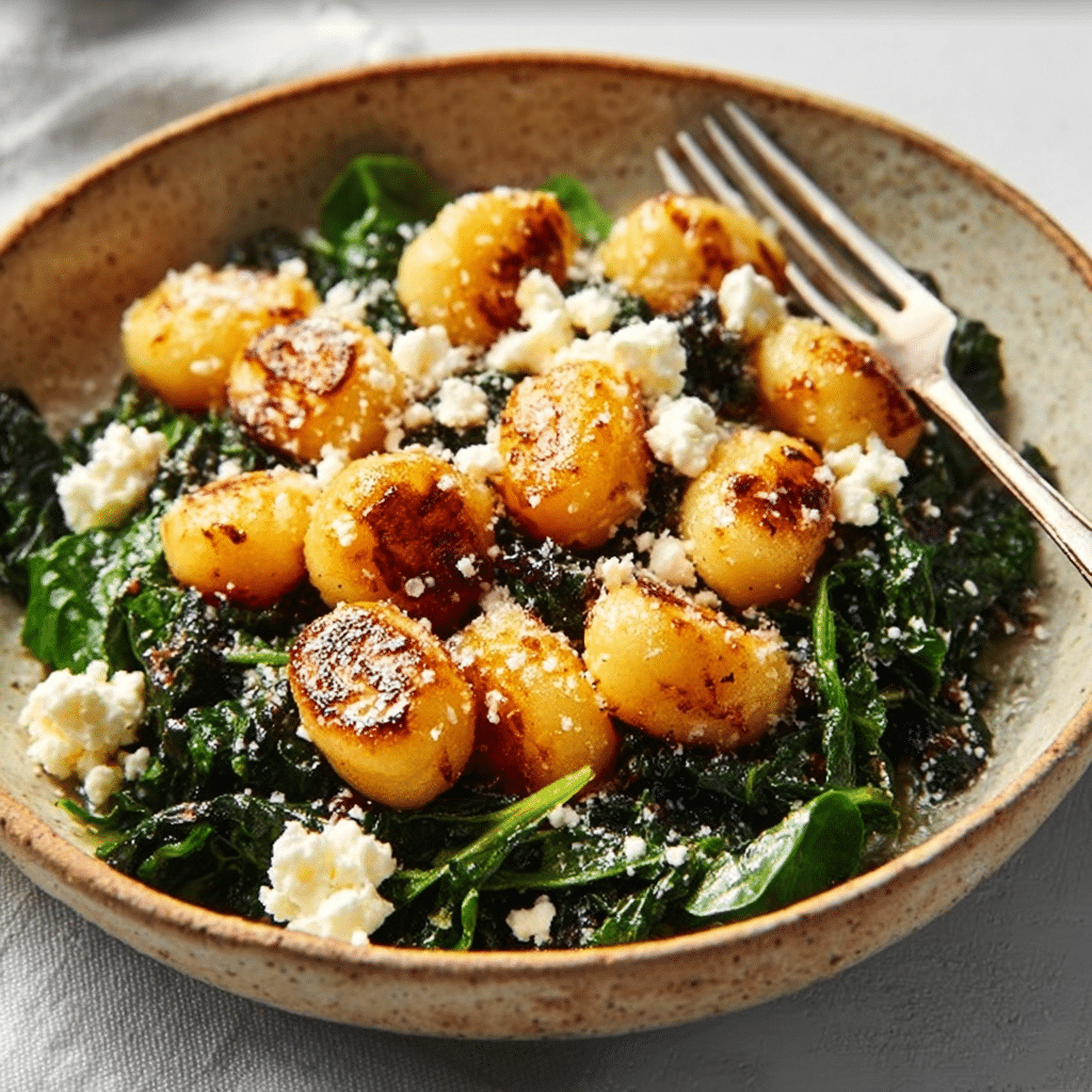 Crispy Gnocchi With Spinach And Feta Recipe - Recipe Image