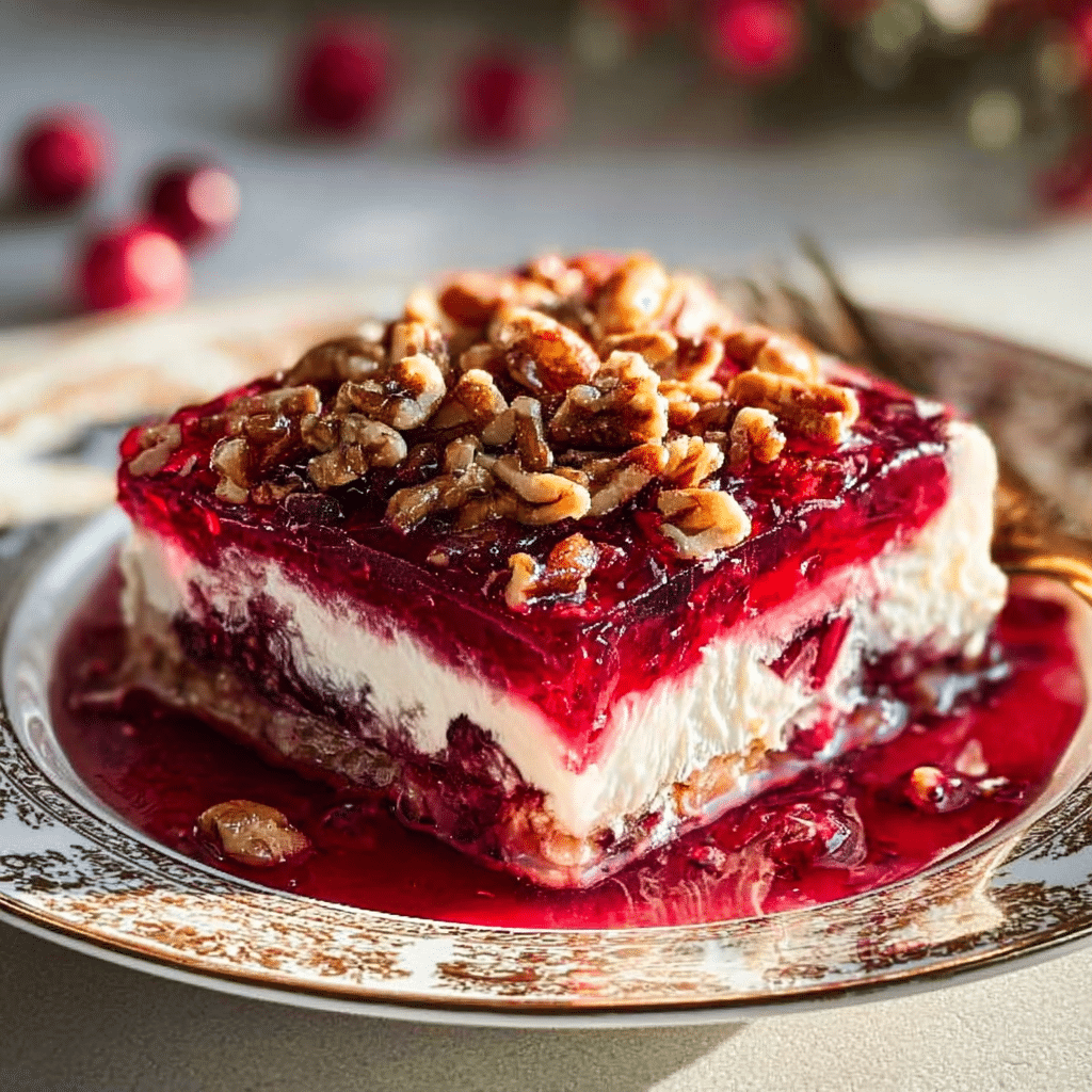 Cranberry Jello Salad with Cream Cheese Topping Recipe - Recipe Image