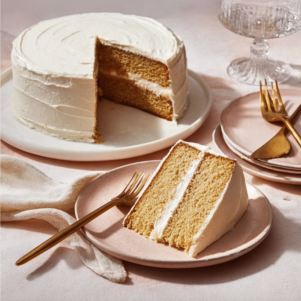 Moist and Rich White Velvet Cake with Vanilla Buttercream Recipe - Recipe Image