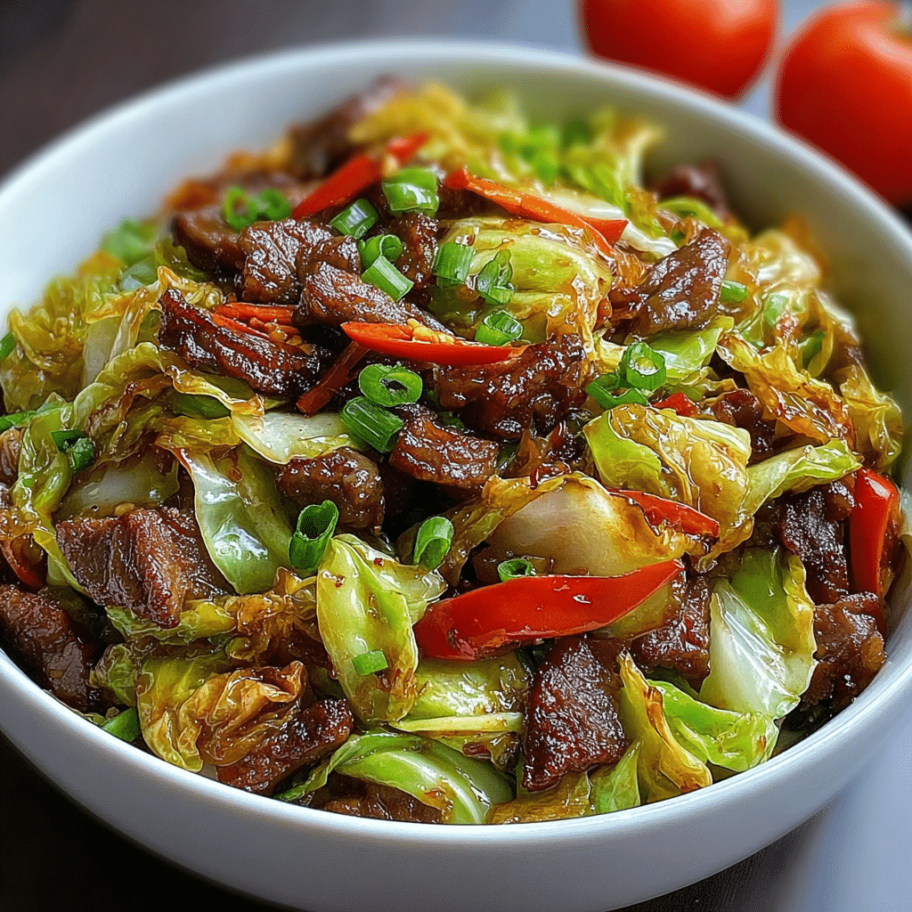 Meat with Crisp Cabbage in Garlic Sauce Recipe - Recipe Image