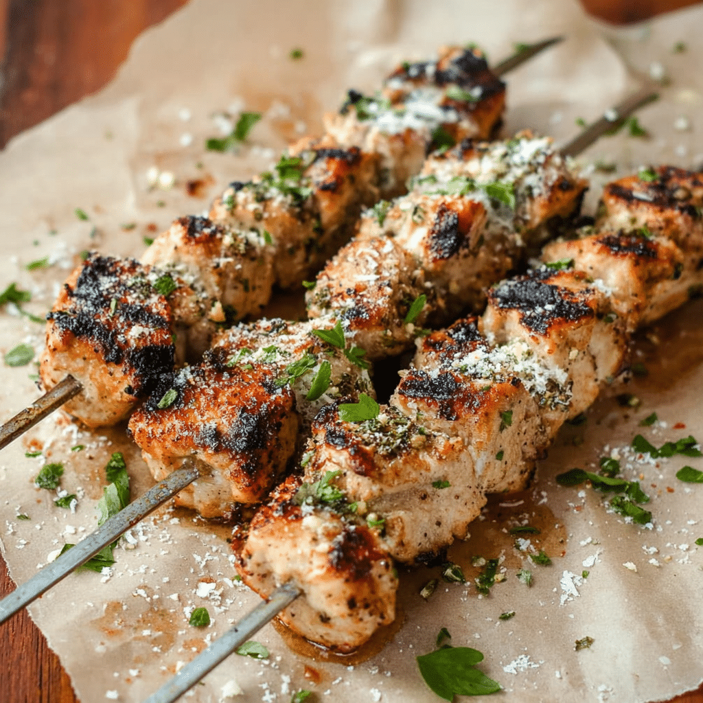 Easy Garlic Ranch Parmesan Chicken Kabobs Recipe - Recipe Image
