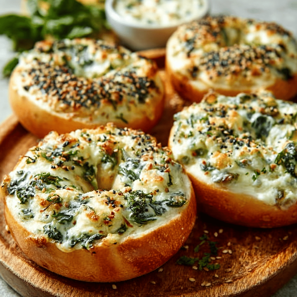 Cheesy Spinach-Artichoke Bagels Recipe - Recipe Image