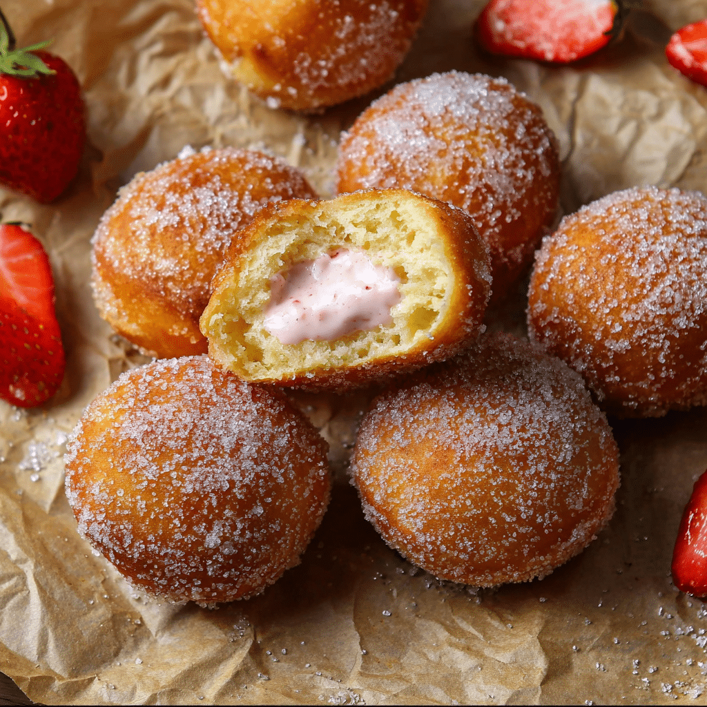 Strawberry Cheesecake Stuffed Donut Holes Recipe - Recipe Image