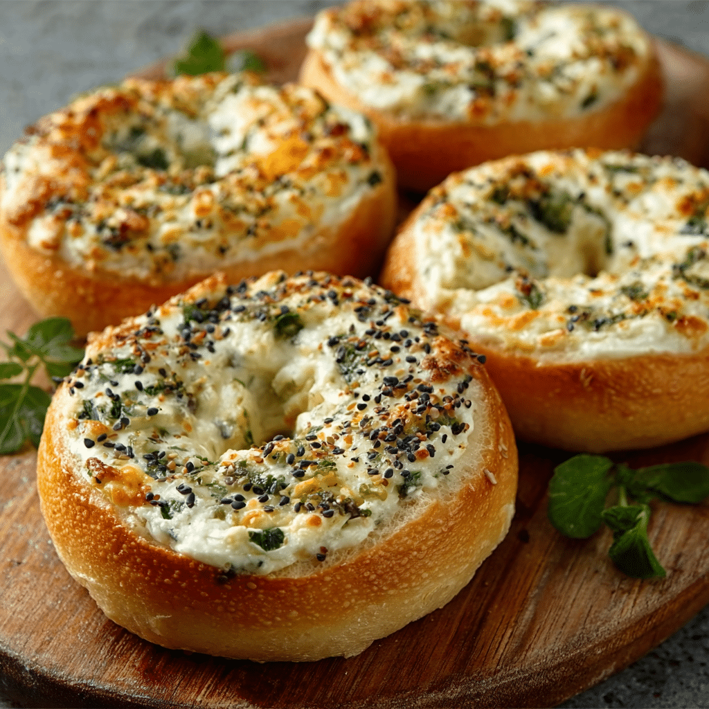 Cheesy Spinach-Artichoke Bagels Recipe - Recipe Image