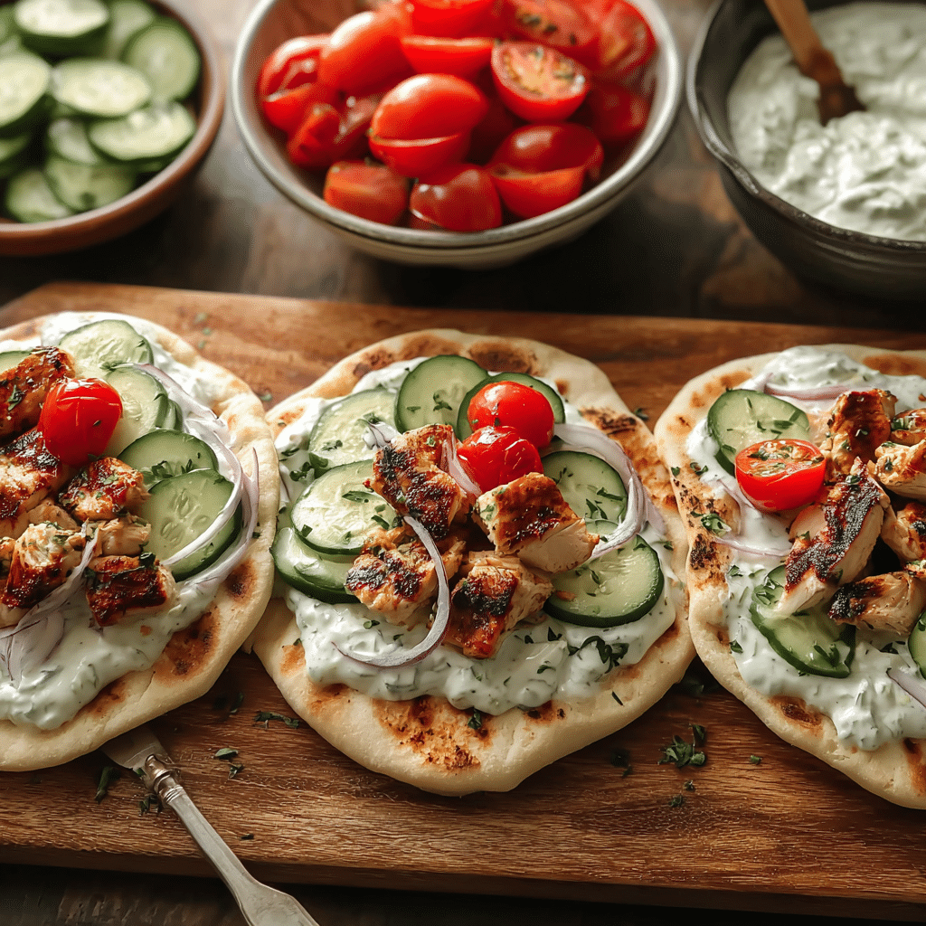 TZATZIKI CHICKEN & VEGGIE NAAN PIZZA Recipe - Recipe Image