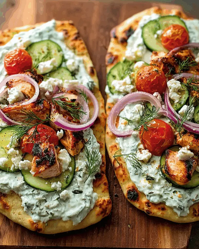TZATZIKI CHICKEN & VEGGIE NAAN PIZZA Recipe