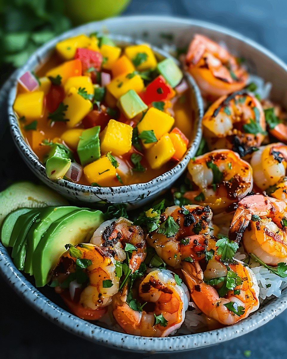 Mediterranean Shrimp Bowl with Mango Salsa