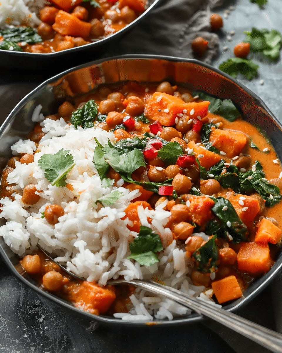 Sweet Potato Lentil Curry with Crispy Sesame Chickpeas Recipe