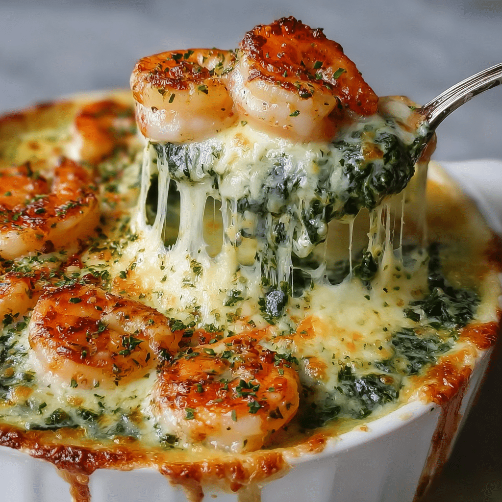 cheesy rich and creamy shrimp and crab spinach dip recipe - Recipe Image