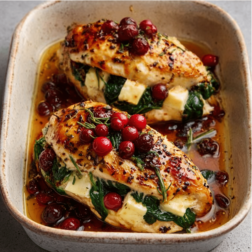 Cranberry and Spinach Stuffed Chicken Breasts with Brie Recipe - Recipe Image