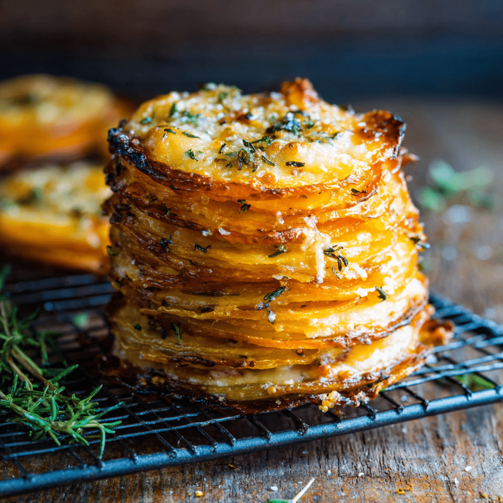 Crispy Cheesy Potatoes Stacks Recipe - Recipe Image