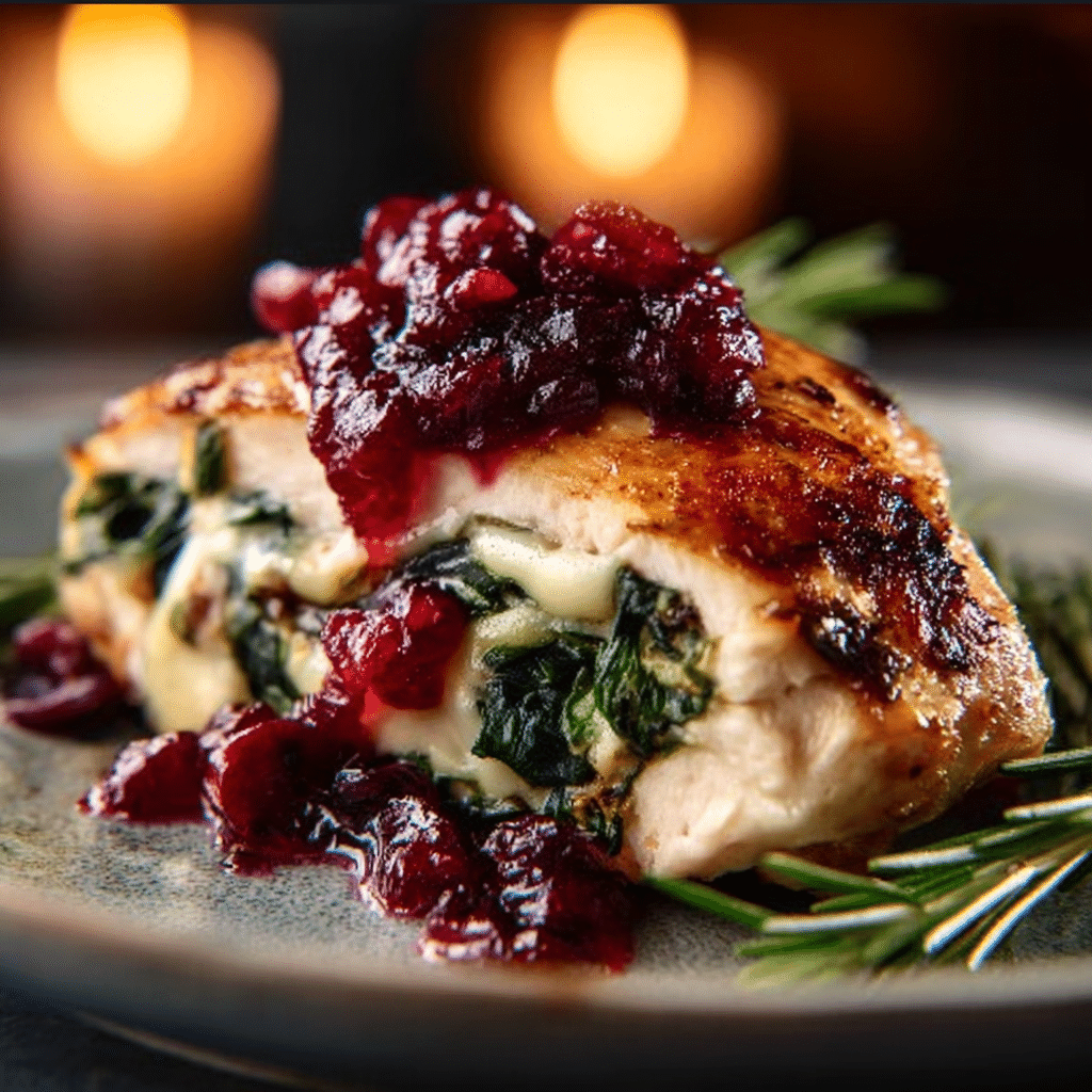 Cranberry and Spinach Stuffed Chicken Breasts with Brie Recipe - Recipe Image